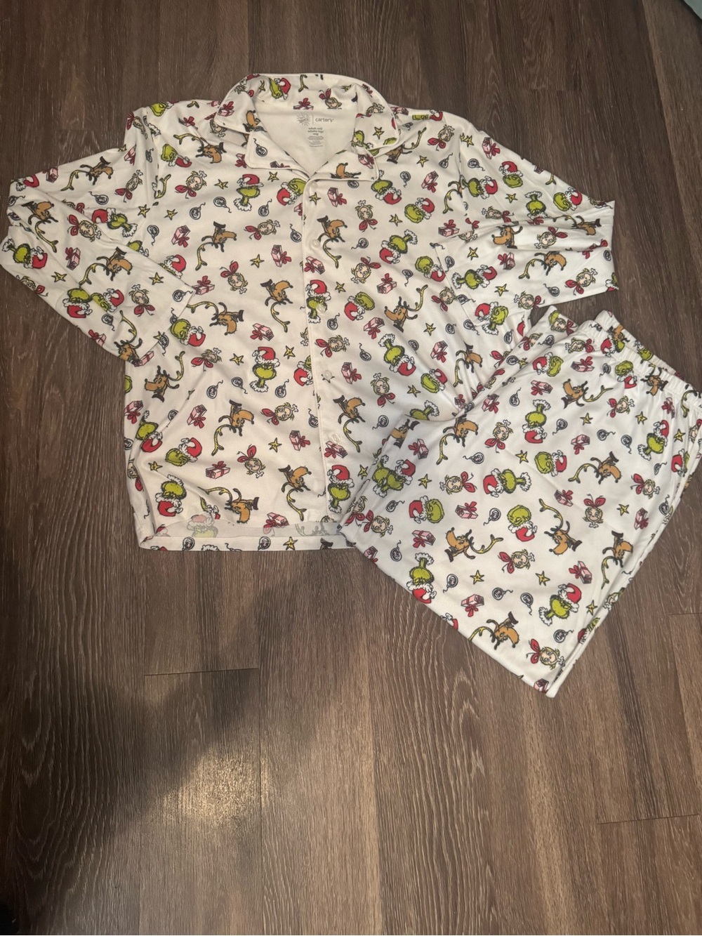 White Pajama Set with Colorful Grinch Print